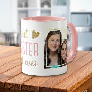Taza La mejor hermana del mundo 2 Foto Rosa y Dorado Re