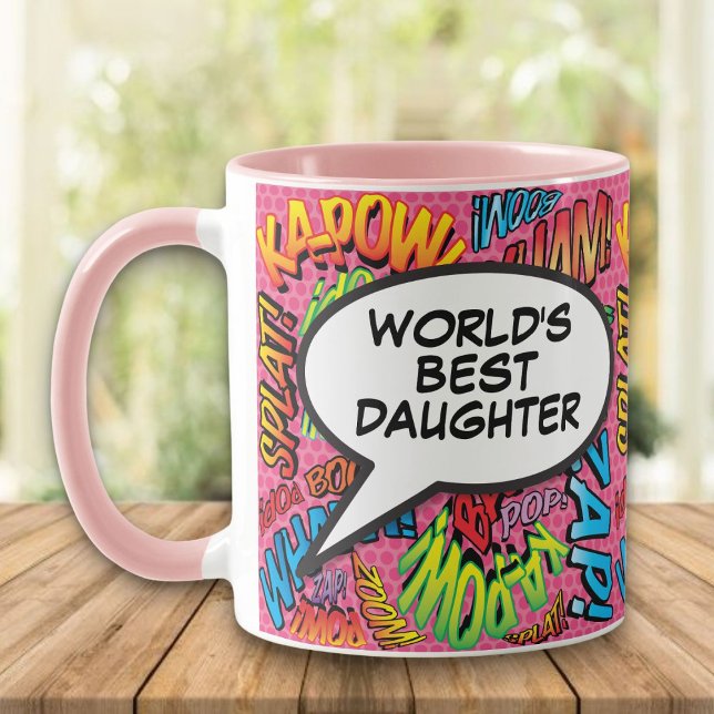 Taza La mejor hija del mundo se burla del cómic retro m (World's Best Daughter Fun Modern Retro Comic Mug)