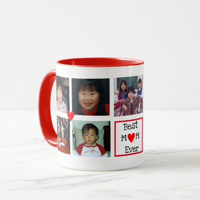 Taza La mejor mamá de corazón 9 foto Personalizado Mug (Anverso izquierdo)