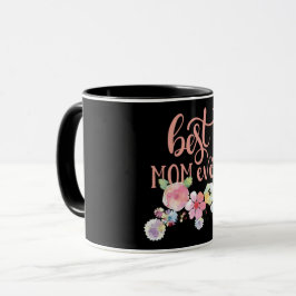 Taza La mejor mamá de todos. Flores acuarelas