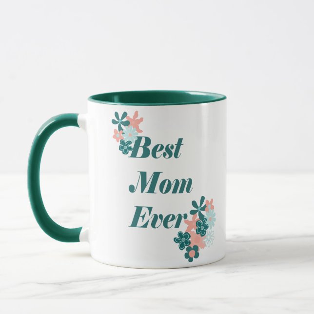 Taza La mejor mamá del mundo del diseño floral verde (Izquierda)