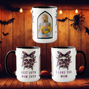 Taza La Mejor Mamá Gótica de Todas Cráneo Polilla Púrpu