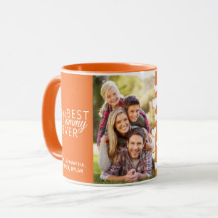 Taza La mejor mami Naranja personalizada dos fotos