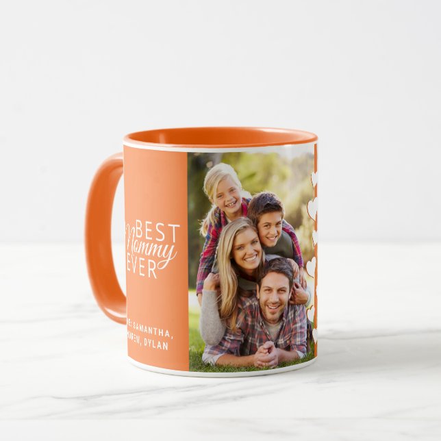 Taza La mejor mami Naranja personalizada dos fotos (Anverso izquierdo)