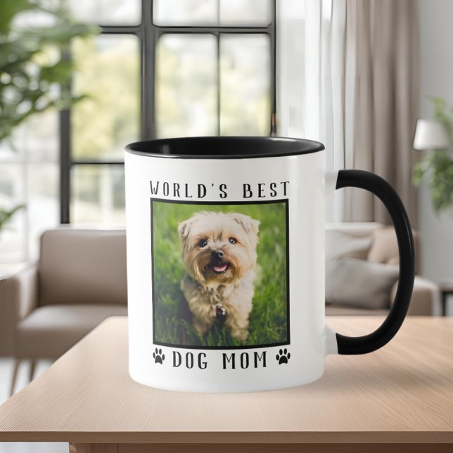 Taza La mejor pintura de perro del mundo que mamá pinta (World's Best Dog Mom Paw Prints Pet Photo Frame Mug)