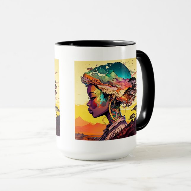 Taza La mujer africana coma Mug, 15 oz (Anverso derecho)
