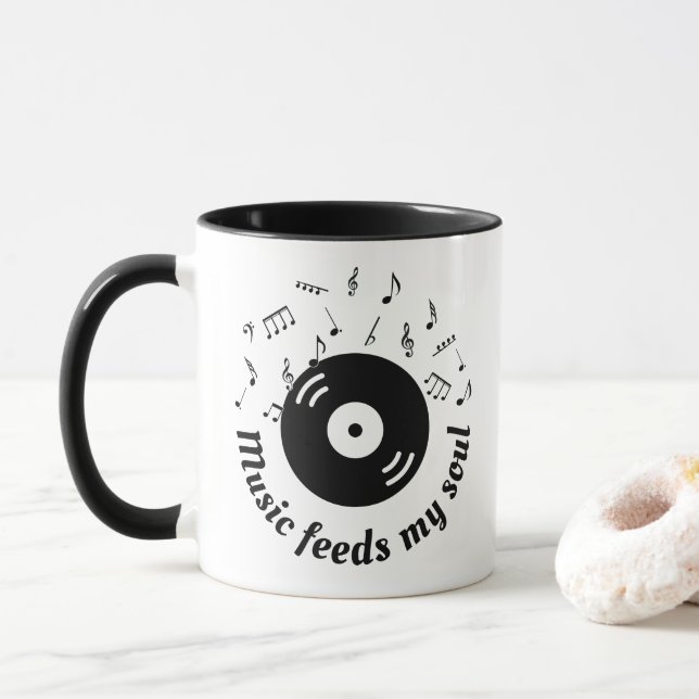 Taza La música alimenta mi álbum Soul Vinyl (Con donut)