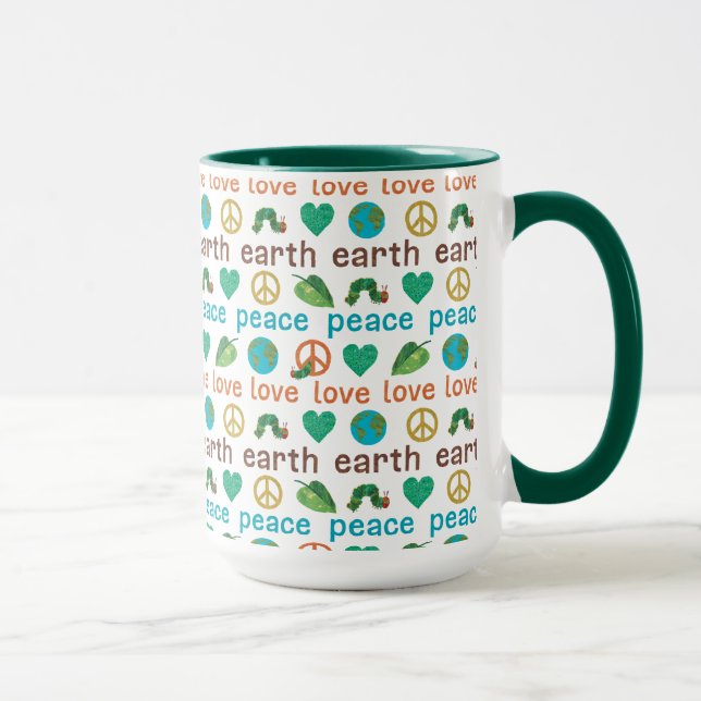 Taza La oruga muy hambrienta, paz, amor a la tierra (Derecha)