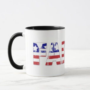 Taza La palabra fe con bandera patriótica estadounidens