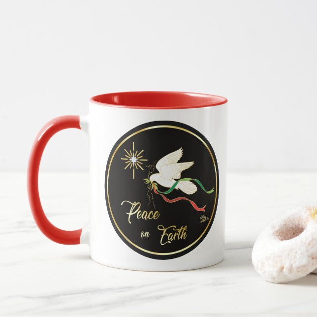 Taza La paloma blanca difunde la paz en la tierra (Con donut)