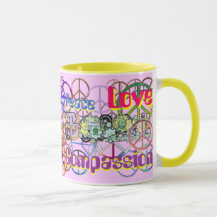 Taza La paz de los años 60: Galore, paz, amor y compasi