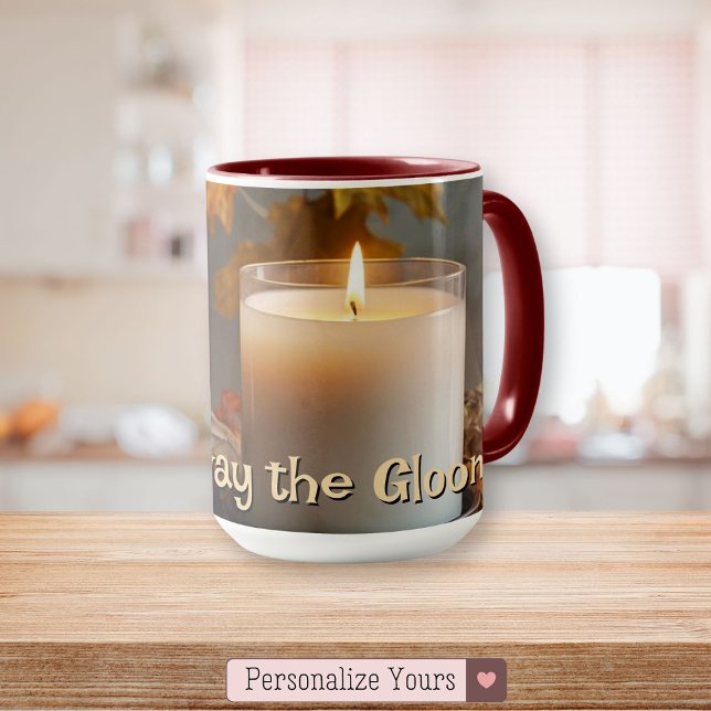 Taza La persecución personalizada para alejar el sombrí (Personalized Chase Away the Gloom Autumn-Themed Mug)