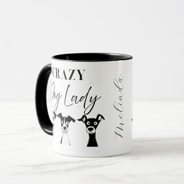 Taza La Personalizado loca de la dama del perro (Anverso izquierdo)