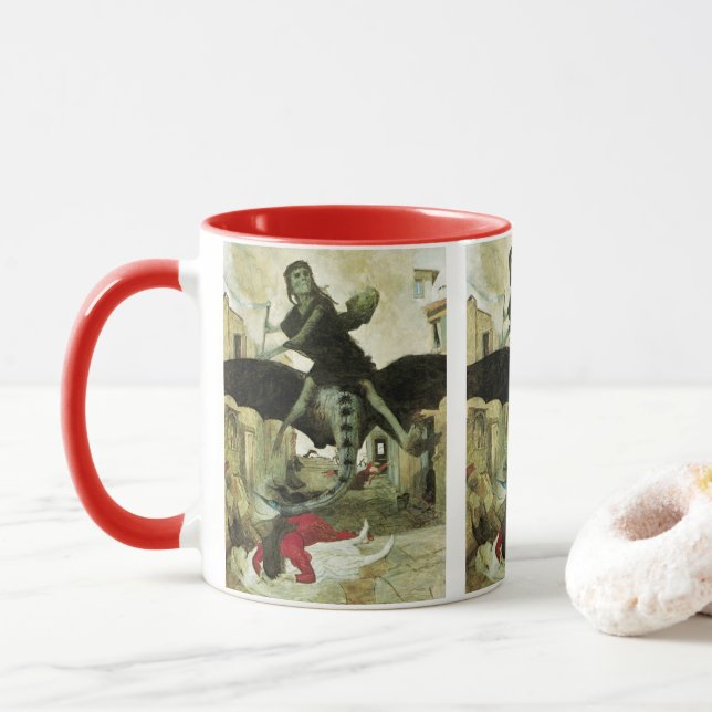 Taza La plaga de Arnold Bocklin, simbolismo vintage (Con donut)
