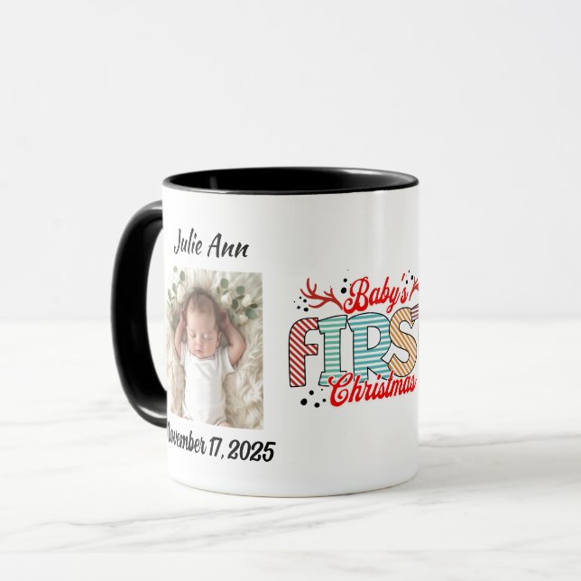 Taza La primera foto navideña del bebé personalizada (Anverso izquierdo)