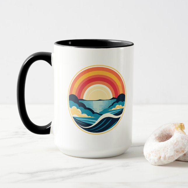 Taza La puesta de sol sobre el agua en el arte zen (Con donut)