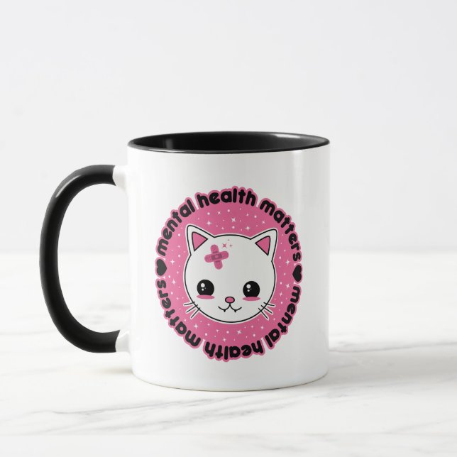 Taza La salud mental importa el gato de Kawaii (Izquierda)