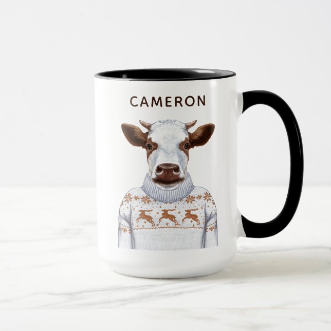 Taza La vaca del suéter del navidad el | añade su (Derecha)