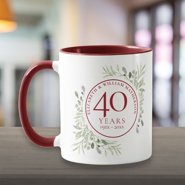 Taza La vegetación acuática deja 40 años (Soft Watercolour Leaves 40th Anniversary Mug)