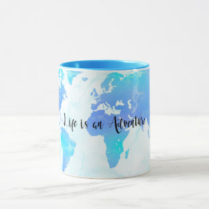 Taza La vida en el Mapa del Mundo Púrpura y Azul es una