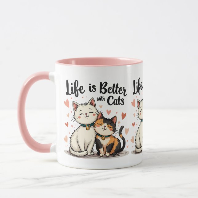 Taza La vida es mejor con la estética del gato lindo (Izquierda)