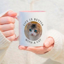 Taza La vida es mejor con un gato Agregar foto y nombre