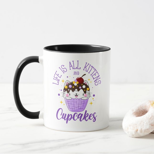 Taza La vida es todo gatitos y pastelitos Kawaii Kitty (Con donut)