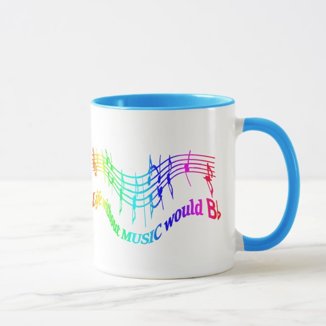 Taza La vida sin música sería una cita de humor plano (Derecha)