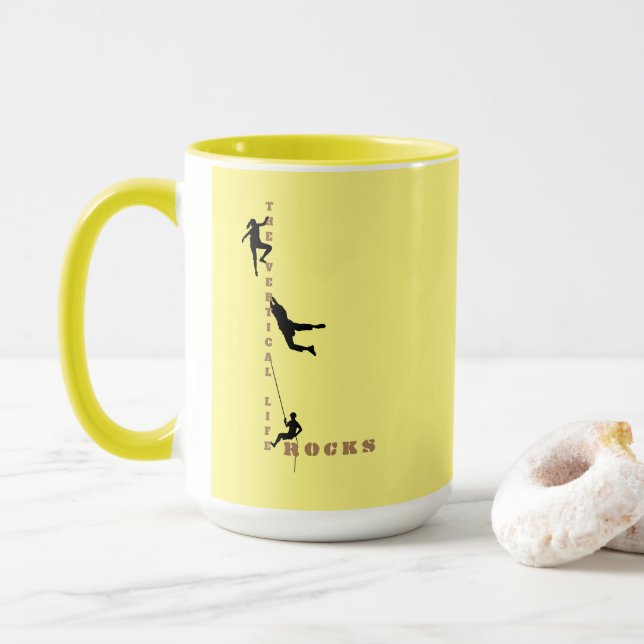 Taza La vida vertical - Diseño de escalada rocosa (Con donut)