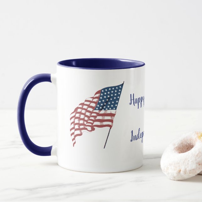 Taza La vieja bandera patriotica estadounidense ondeand (Con donut)