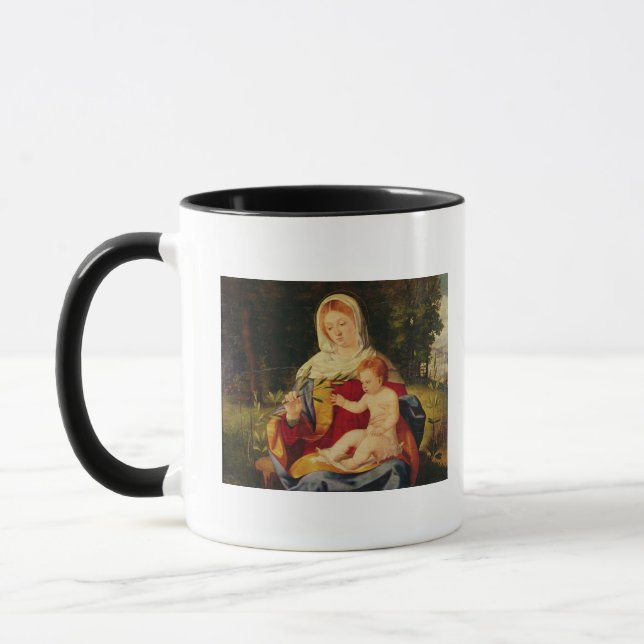 Taza La Virgen y el niño con un lanzamiento de la (Izquierda)