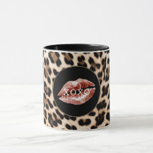 Taza Labios Rojos Estampado de Leopardo XOXO