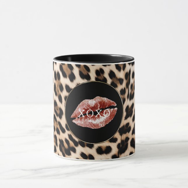 Taza Labios Rojos Estampado de Leopardo XOXO (Centro)