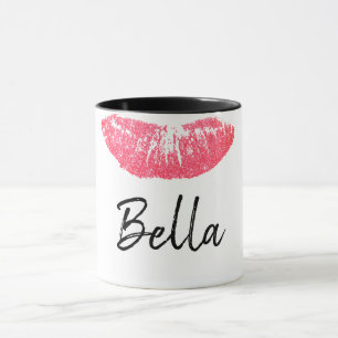 Taza labios rosados impresos con lápiz labial