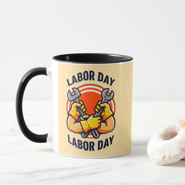 Taza Labor Day Strong Worker Hands Tools Design (Con donut)