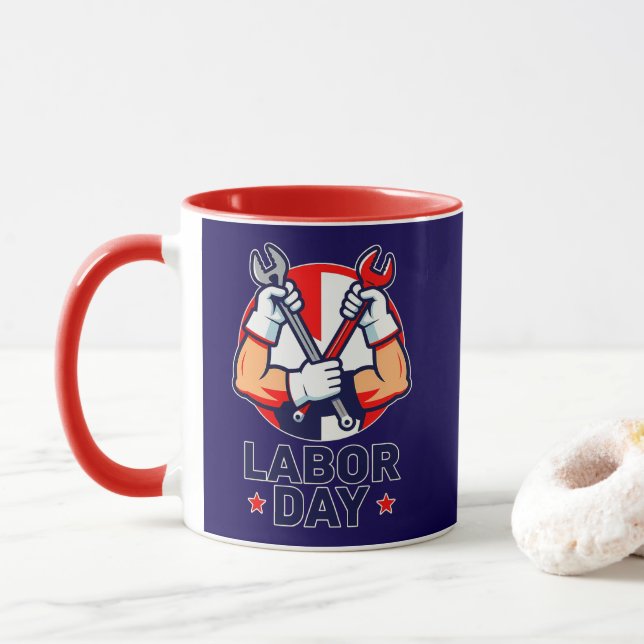 Taza Labor Day Tools Crossed Worker Design (Con donut)