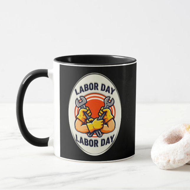 Taza Labor Day Worker Badge Tools Design (Con donut)