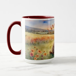 Taza Labradoodle Rojo, Personalizable Farm Sunrise