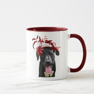 Taza Labrador Negro Con Fascinador Rojo