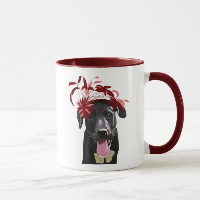 Taza Labrador Negro Con Fascinador Rojo (Derecha)