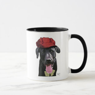Taza Labrador negro con tapa roja