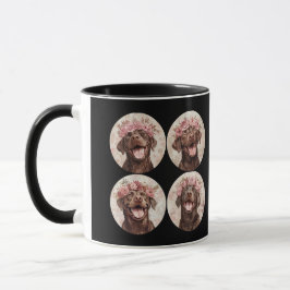 Taza Labrador Retriever Chocolate Perro Negro Floral Ro