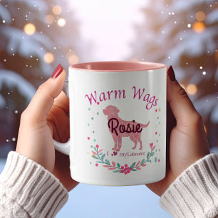 Taza Labrador Retriever Navidad Rosa Pastel Personaliza