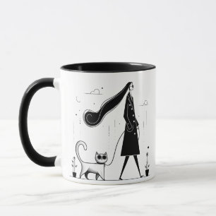 Taza Lady caminando su lindo gato Mug