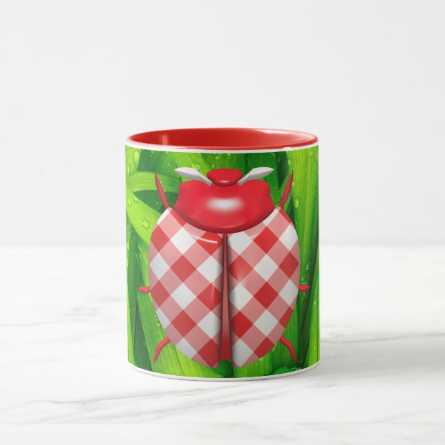 Taza Ladybug grass gingham check lindo rojo blanco verd (Centro)