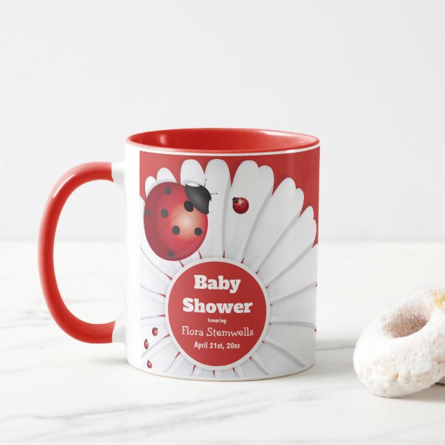 Taza Ladybug Red White Black Baby Shower Mug (Con donut)