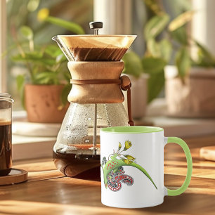 Taza Lagarto Verde Tribal Lavanda Rojo