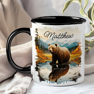Taza Lago de montaña reflejo del oso grizzly marrón