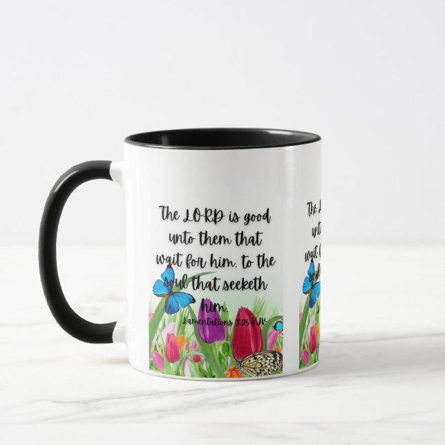 Taza Lamentaciones 3:25 KJV Biblia Verse Pic Mug De Dos (Izquierda)