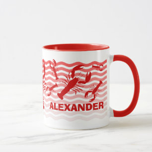 Taza Langostas rojas en las ondas rojas, diversión